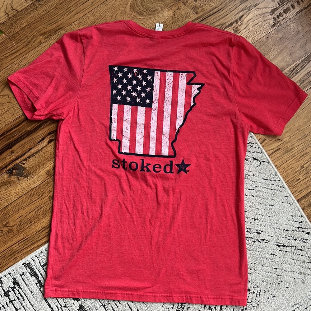 Diagnosis Outfitters Stoked Arkansas American Flag Tshirt L